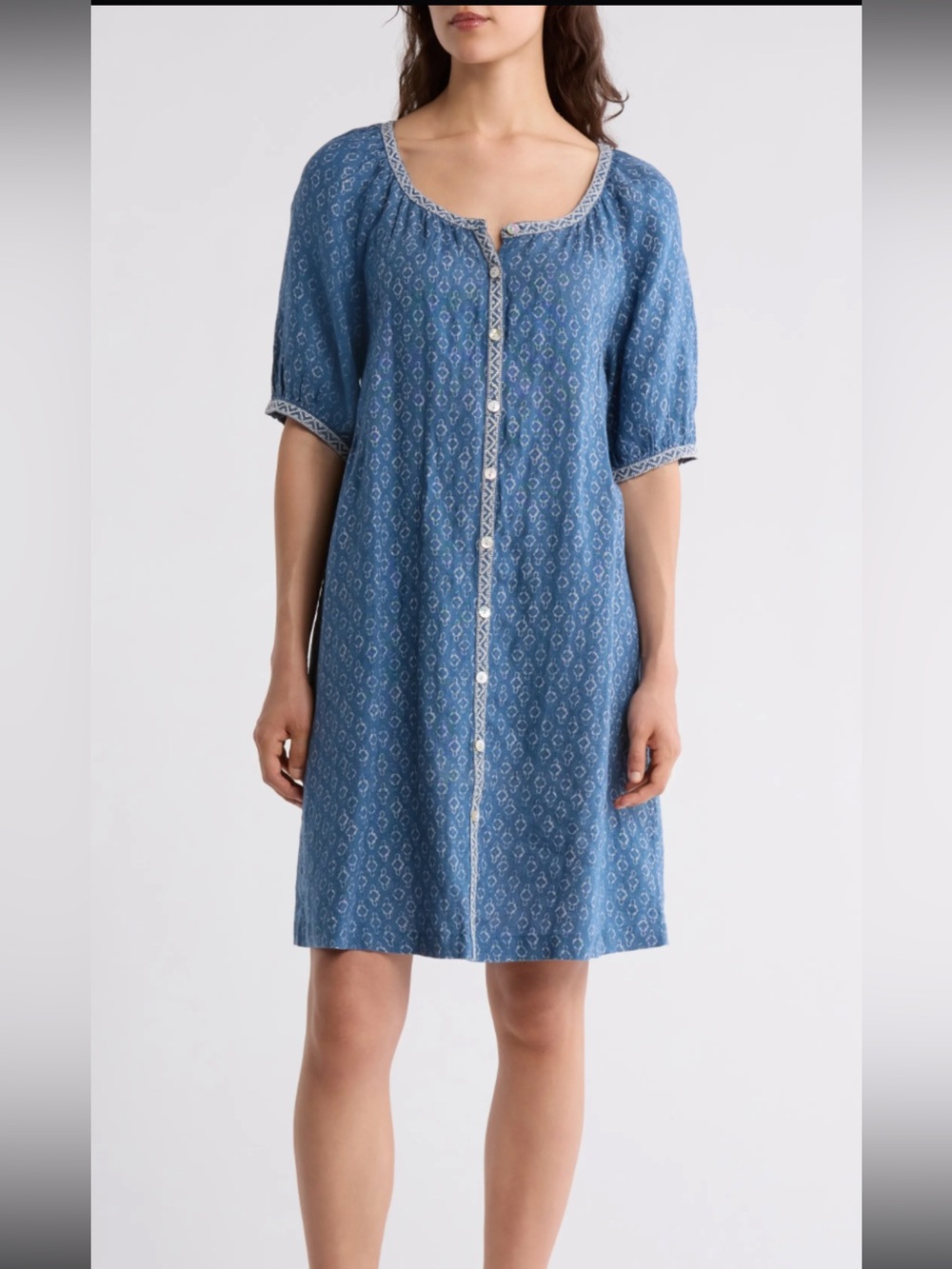 Faherty Indigo Printed Button-Front Midi Dress